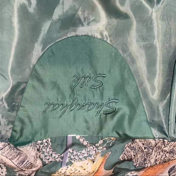 Vintage Shanghai Silk 100% silk green seashell ocean novelty print zip up jacket - Picture 9 of 13